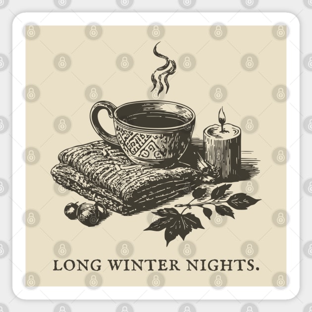 Cozying Up for Long Winter Nights with Tea and a Candle Sticker by TuncGK
